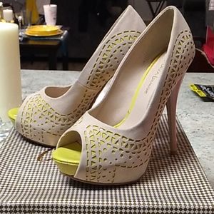 Yellow and beige platform heels